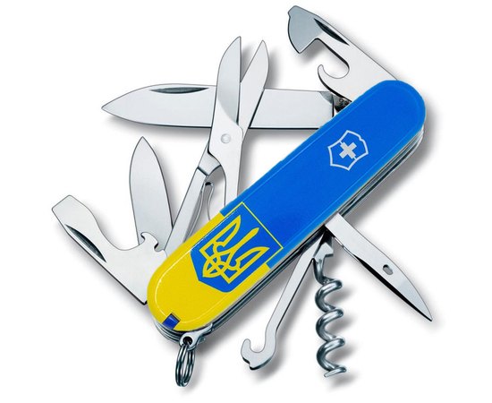 Багатофункціональний ніж Victorinox Climber Ukraine Герб на прапорі верт. 1.3703.7.T3030p, Принт: Герб на прапорі вертикальний