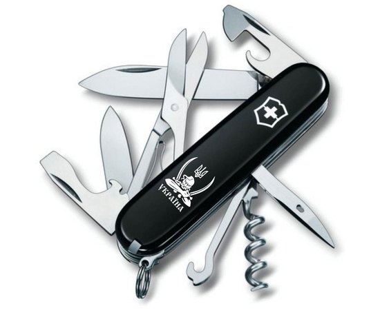 Багатофункціональний ніж Victorinox Climber Ukraine Козак із шаблями чорний 1.3703.3_T1110u, Колір: Black