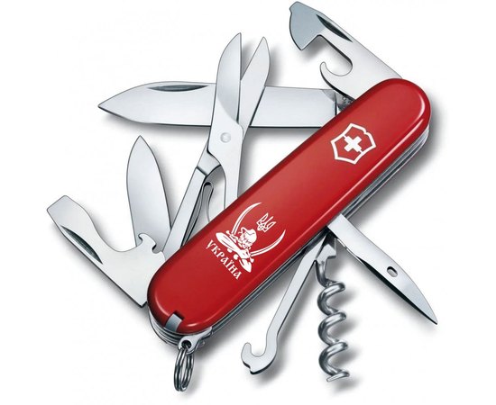 Багатофункціональний ніж Victorinox Climber Ukraine Козак із шаблями червоний 1.3703_T1110u, Колір: Red