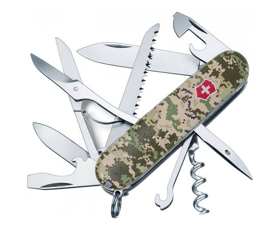 Многофункциональный нож Victorinox Huntsman Army Пиксель с крас. лого 1.3713.3.W3941p, Цвет : Green, Принт: Пиксель с красным лого