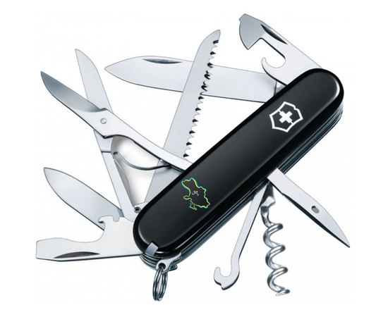 Багатофункціональний ніж Victorinox Huntsman Ukraine Кордони України Будинок чорний 1.3713.3_T1290u, Колір: Black, Принт: Кордони України, будинок чорний