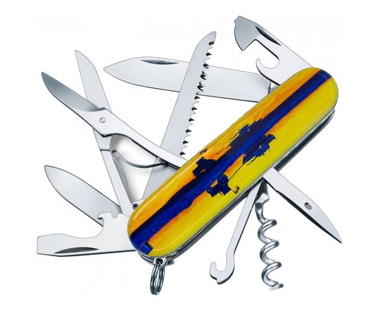 Багатофункціональний ніж Victorinox Huntsman Ukraine Марка з трактором1.3713.3.T3110p, Колір: Yellow, Принт: Марка з трактором