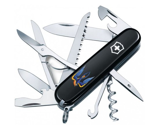 Багатофункціональний ніж Victorinox Huntsman Ukraine Тризуб-Ластівка чорний 1.3713.3_T1230u, Колір: Black, Принт: Тризуб-Ластівка