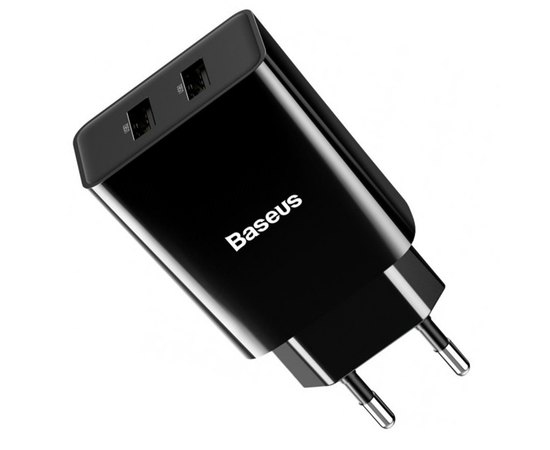 Зарядний пристрій Baseus Speed Mini Dual U Charger 2USB, 2A, 10.5W Black (000005119), Колір: Black