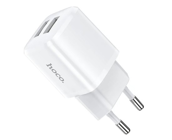 Зарядний пристрій Hoco Briar dual port charger N8 2USB, 2.4A Safety Certified White (000006989)