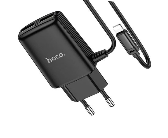 Зарядний пристрій Hoco Lightning Cable Real power C82A 2USB, 2.4A Black (000006207), Колір: Black