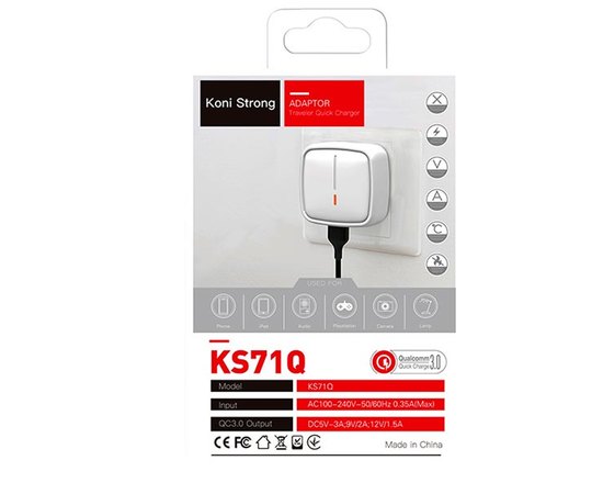 Зарядний пристрій Koni Strong KS71Q 1USB, 3A, QC White (000006684)