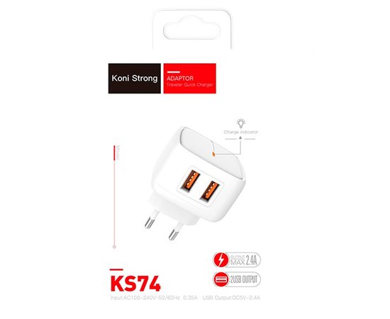 Зарядное устройство Koni Strong KS74 2USB, 2.4A White (000006689)