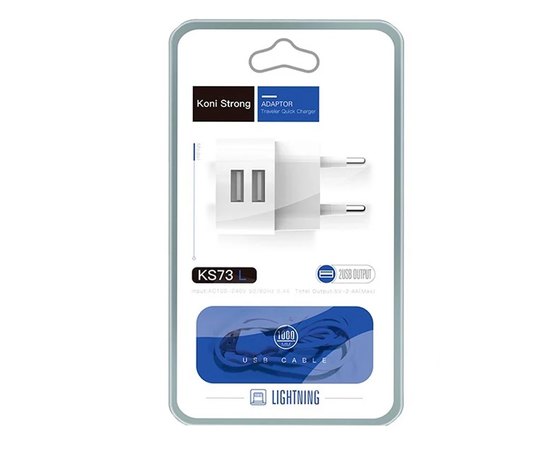 Зарядний пристрій Koni Strong Lightning Cable KS73L 2USB, 2.4A White (000006681)