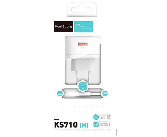 Зарядное устройство Koni Strong Micro USB cable KS71Q (M) 1USB, 3A, QC White (000006686)