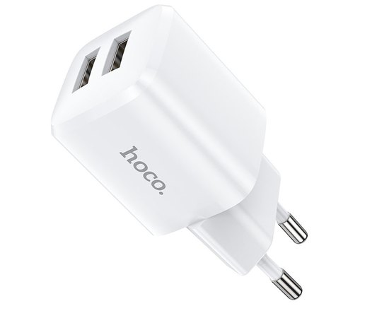 Зарядний пристрій Hoco Lightning Cable Briar dual port charger set N8 2USB, 2.4A Safety Certified White (000006986)