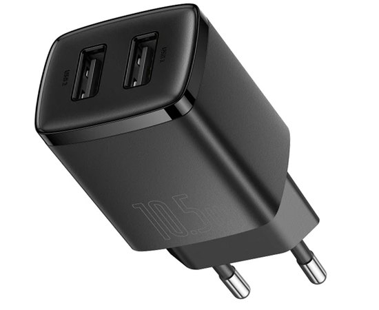 Зарядний пристрій Baseus Compact Charger 2U 2USB, 2.1A/10.5W Black (000009749)