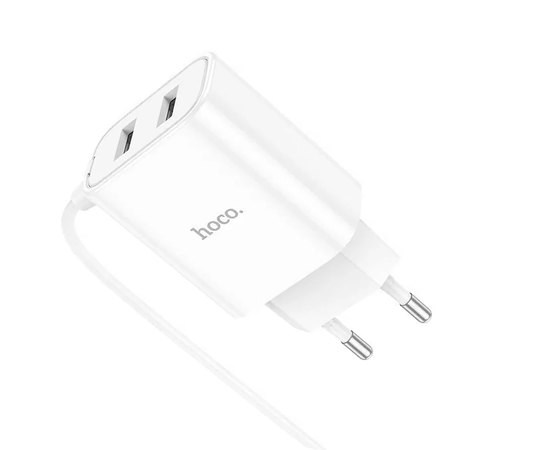 Зарядний пристрій  Hoco Lightning Cable Courser dual-port charger C103A 2USB, 2.1A White (000009075)