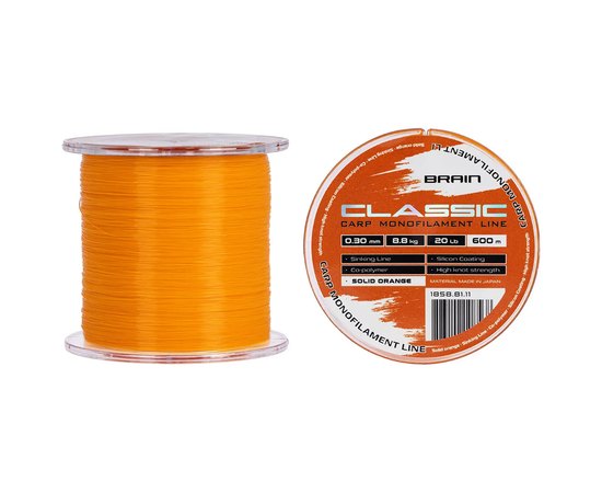 Леска Brain Classic Carp Line 600m 0,30mm 8,8kg 20lb Solid orange (1858.81.11), Диаметр, мм: 0.30