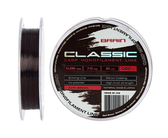 Леска Brain Classic Carp Line 300m 0,28mm 7,9kg 18lb Dark brown (1858.81.02), Диаметр, мм: 0.28