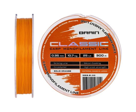 Ліска Brain Classic Carp Line 300m 0,35mm 10,7kg 25lb Solid orange (1858.81.00), Діаметр, мм : 0.35