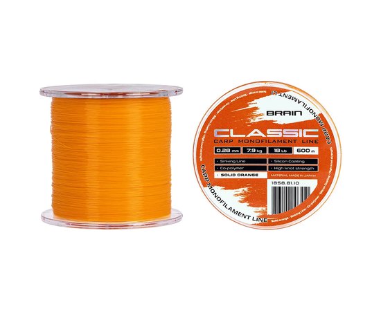 Леска Brain Classic Carp Line 600m 0,28mm 7,9kg 18lb Solid orange (1858.81.10), Диаметр, мм: 0.28