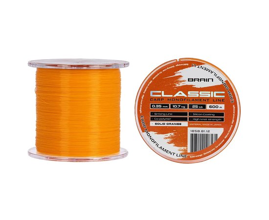 Леска Brain Classic Carp Line 600m 0,35mm 10,7kg 25lb Solid orange (1858.81.12), Диаметр, мм: 0.35