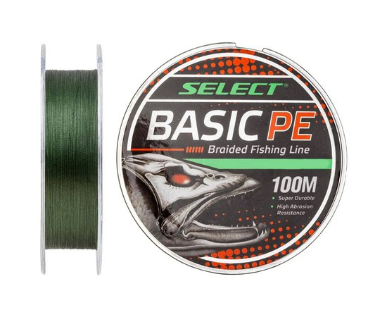 Шнур Select Basic PE 100m 0.10mm 10lb/4.8kg темно-зелений (1870.27.60), Діаметр, мм : 0.10, Розривне навантаження, кг : 4.8