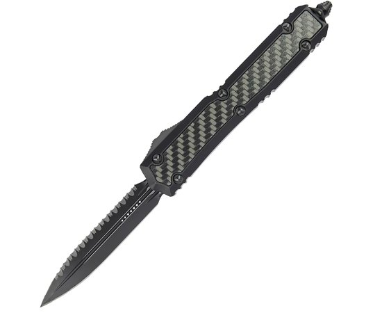 Карманный нож Microtech Makora Double Edge Black Blade CF Signature Series Serrated (206-3TCFIS), Тип режущей кромки: Гладкое лезвие/Серрейтор