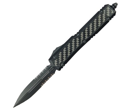 Кишеньковий ніж Microtech Makora Double Edge Black Blade Signature Series (206-2TCFIS), Тип ріжучої кромки: Напівсерейтор/Напівсерейтор