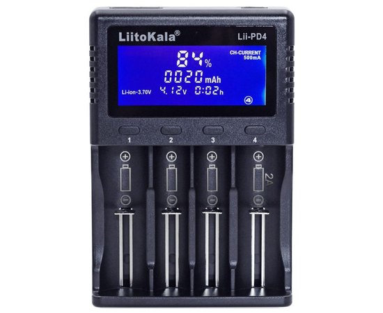 Зарядний пристрій Liitokala 4 канала, Ni-Mh/Li-ion/LiFePo4, 220V/12V, LCD, Box (Lii-PD4)