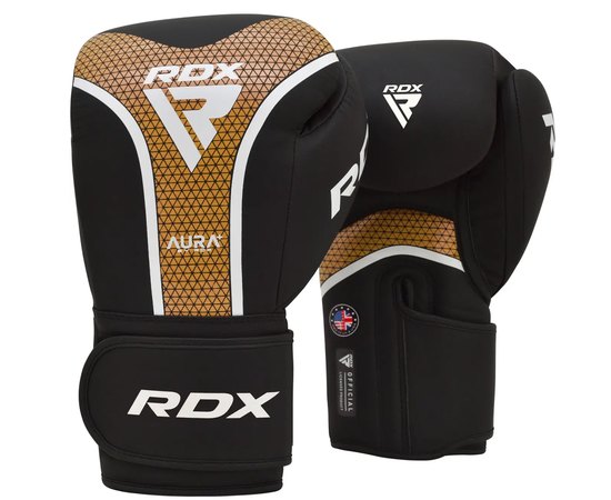 Боксерские перчатки RDX AURA PLUS T-17 Black Golden 10 ун. (BGR-T17BGL-10OZ+), Цвет: Чёрный/Золотой, Вес: 10 унций