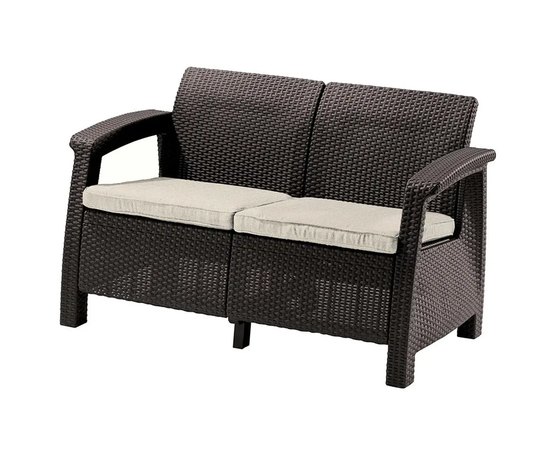 Диван пластиковий садовий Keter Corfu II Love seat коричневий  (8711245158259), Колір: Коричневий