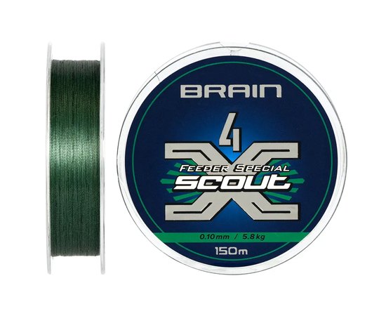 Шнур Brain Scout 4X 150m deep green 0.100mm 5.8kg (1858.55.27), Діаметр, мм : 0.100