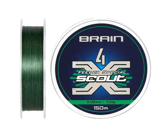 Шнур Brain Scout 4X 150m deep green 0.128mm 7.2kg (1858.55.28), Диаметр, мм: 0.128