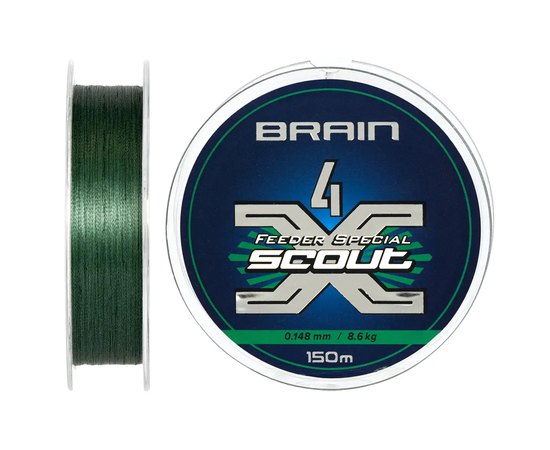 Шнур Brain Scout 4X 150m deep green 0.148mm 8.6kg (1858.55.29), Диаметр, мм: 0.148