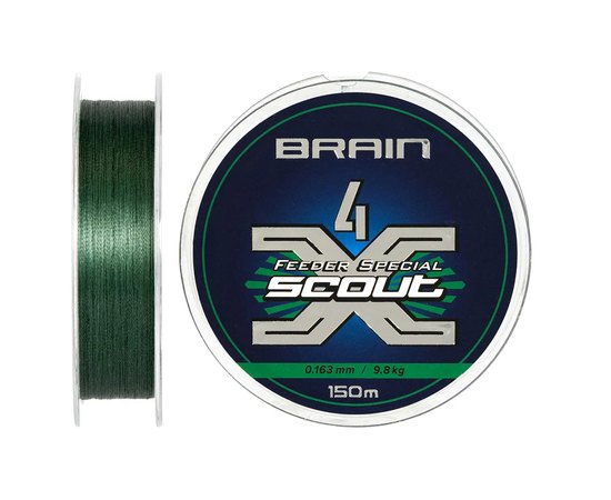 Шнур Brain Scout 4X 150m deep green 0.163mm 9.8kg (1858.55.30), Диаметр, мм: 0.163