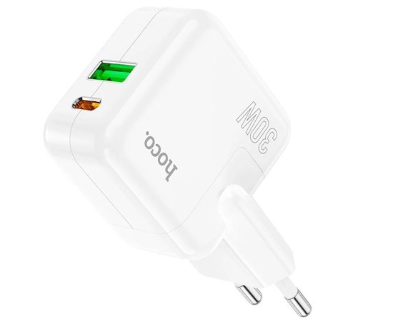 Зарядное устройство Hoco Lucky dual-port charger C111A 1USB/1Type-C, 30W/3A, PD/QC White (000009462)