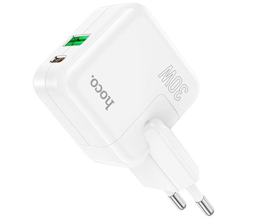 Зарядний пристрій Hoco Type-C to Lightning Cable Lucky dual-port charger set C111A 1USB/1Type-C, 30W/3A, PD/QC White (000009297)