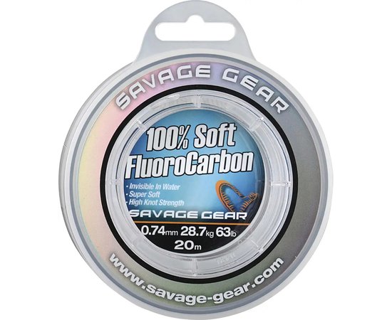 Флюорокарбон Savage Gear Soft Fluorocarbon 20m 0.74mm 28.7kg Clear (54856), Диаметр, мм: 0.74, Разрывная нагрузка, lb : 63