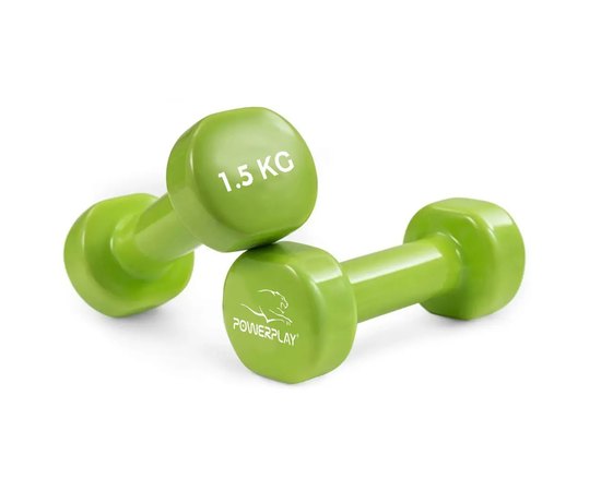 Гантели PowerPlay 4103 виниловые 2*1,5 кг зеленые (PP_4103_2*1,5kg), Вес: 2х1.5 кг, Цвет: Зелёный