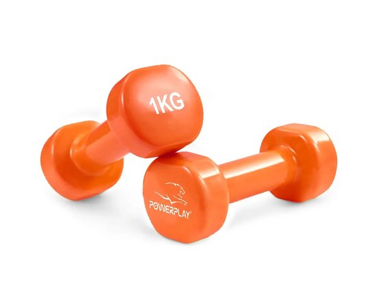 Гантели PowerPlay 4103 виниловые 2*1 кг оранжевые (PP_4103_2*1kg), Вес: 2х1 кг, Цвет: Оранжевый