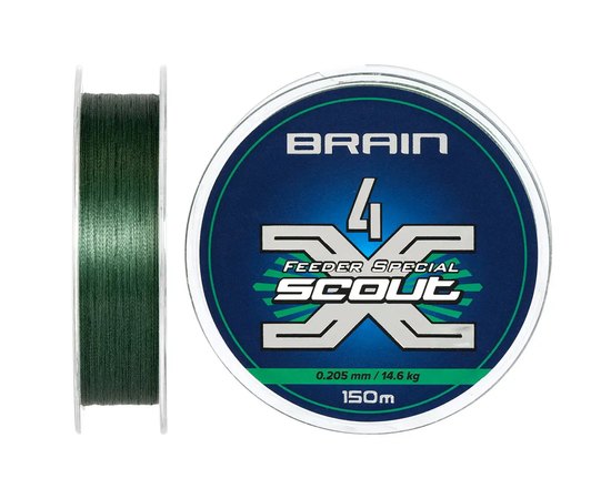 Шнур Brain Scout 4X 150m deep green 0.205мм 14,6kg (1858.55.32), Діаметр, мм : 0.205