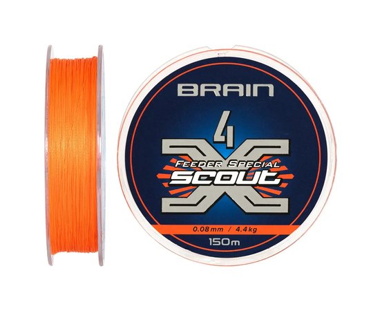 Шнур Brain Scout 4X 150m fluoro Orange 0.080mm 4.4kg (1858.55.33), Діаметр, мм : 0.080