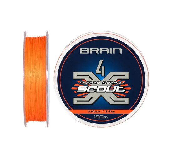 Шнур Brain Scout 4X 150m fluoro Orange 0.100mm 5.8kg (1858.55.34), Діаметр, мм : 0.100