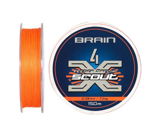 Шнур Brain Scout 4X 150m fluoro Orange 0.128mm 7.2kg (1858.55.35), Диаметр, мм: 0.128