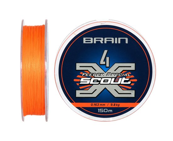 Шнур Brain Scout 4X 150m fluoro Orange 0.163mm 9.8kg (1858.55.37), Диаметр, мм: 0.163