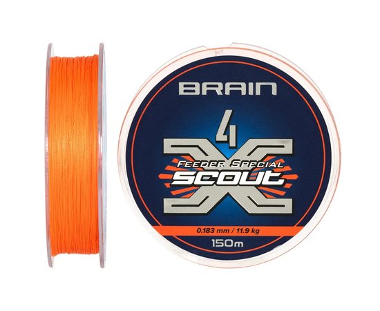 Шнур Brain Scout 4X 150m fluoro Orange 0.183mm 11.9kg (1858.55.38), Діаметр, мм : 0.183