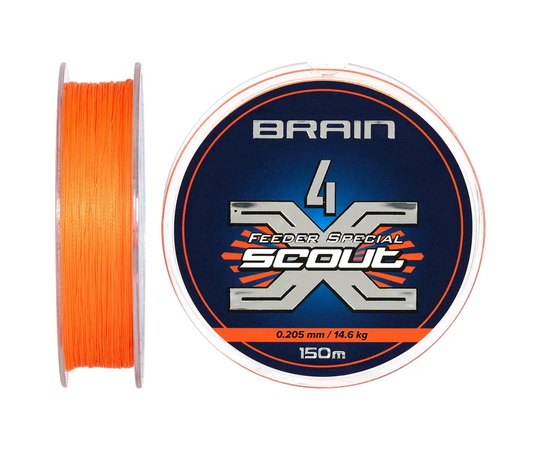 Шнур Brain Scout 4X 150m fluoro Orange 0.205mm 14.6kg (1858.55.39), Діаметр, мм : 0.205