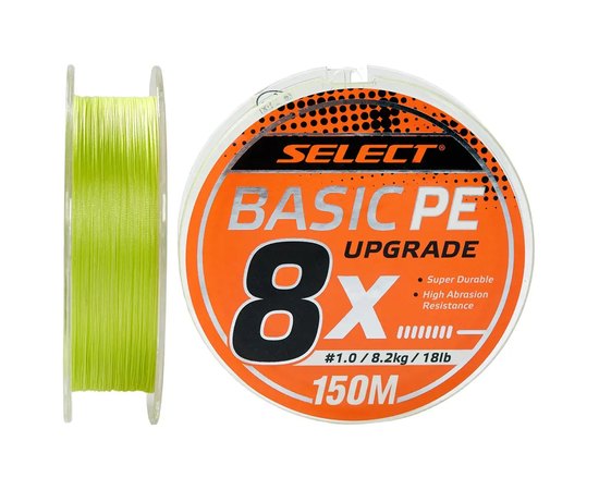 Шнур Select Basic PE 8X Light Green 150m #1.0/0.14mm 18lb/8.2kg (1870.31.39), Діаметр, мм : 0.14, Розривне навантаження, lb: 18