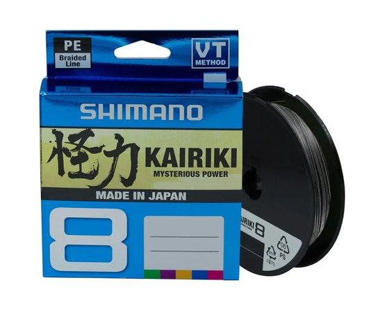 Шнур Shimano Kairiki 8 PE Steel Gray 150m 0.19mm 12.0kg (59WPLA58R14), Діаметр, мм : 0.19, Розривне навантаження, lb: 25, Колір: Steel Gray