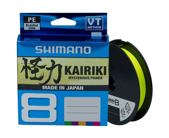 Шнур Shimano Kairiki 8 PE Yellow 150m 0.20mm 17.1kg (59WPLA58R35), Диаметр, мм: 0.20, Разрывная нагрузка, lb : 38, Цвет: Yellow