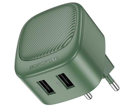 Зарядний пристрій Borofone Special dual-port charger BAS21A 2USB, 10.5W/2.1A Olive (000010407), Колір: Olive