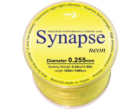 Леска Katran Synapse Neon 1000m neon-yellow 0.255mm 11.55lb (4262389020376), Диаметр, мм: 0.255, Разрывная нагрузка, lb : 11.55