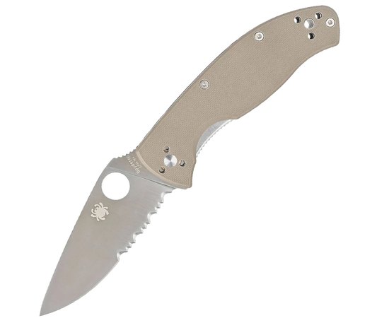 Карманный нож Spyderco Tenacious (C122GBNM4PS), Цвет : Beige, Тип режущей кромки: Полусеррейтор